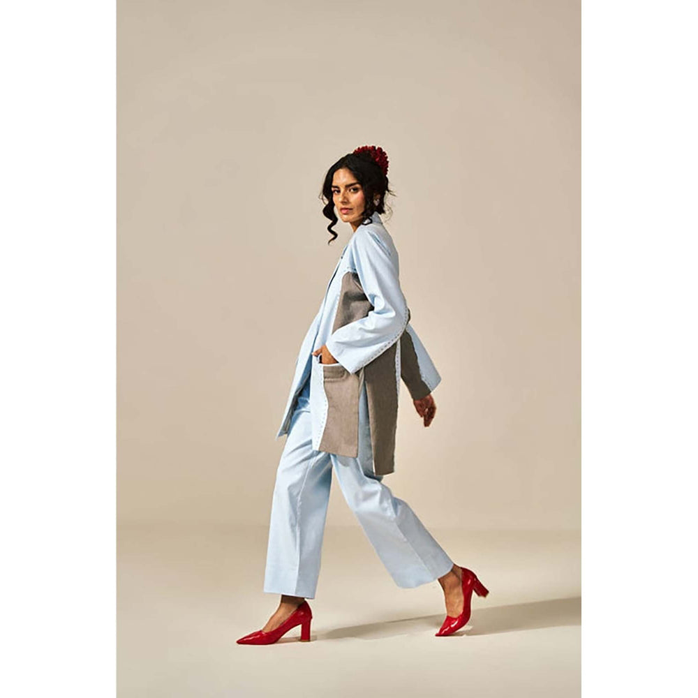 SPACE Riri Two Piece Blue Color Blocked Co-Ord Set