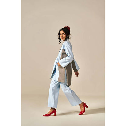 SPACE Riri Two Piece Blue Color Blocked Co-Ord Set