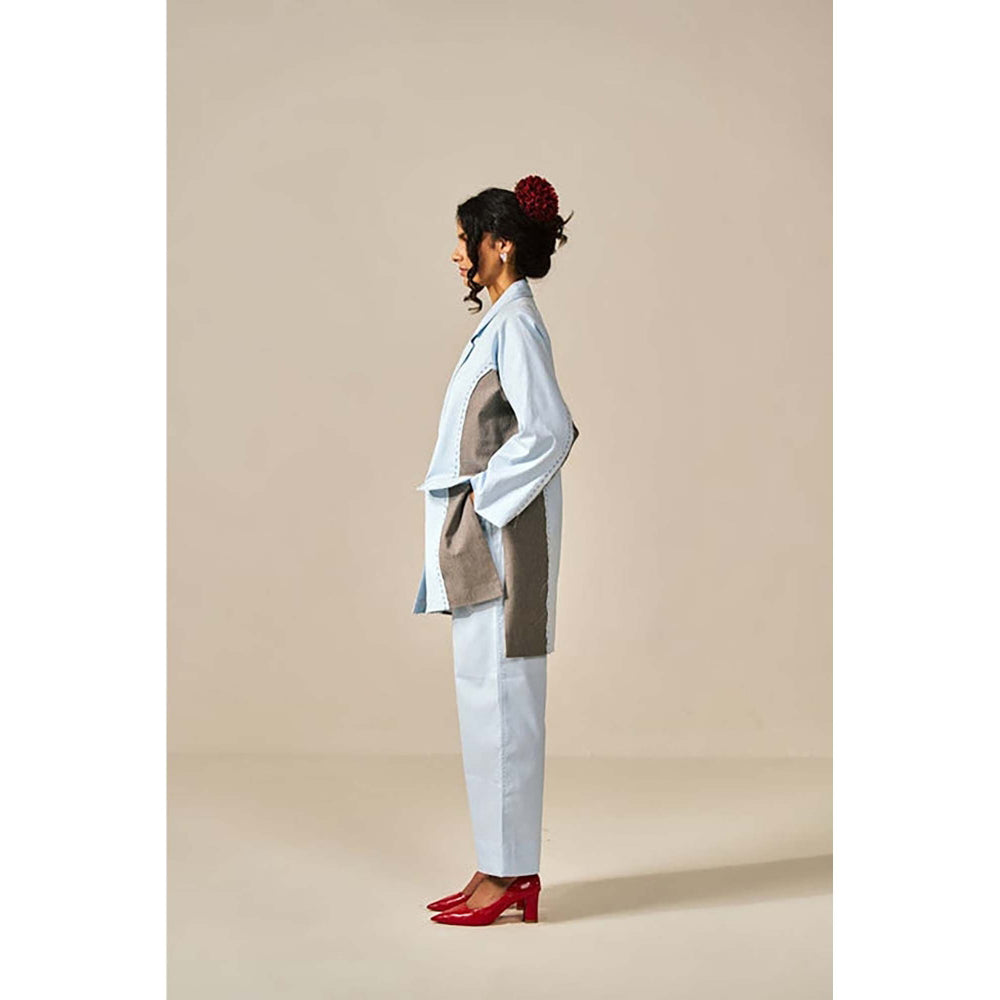SPACE Riri Two Piece Blue Color Blocked Co-Ord Set