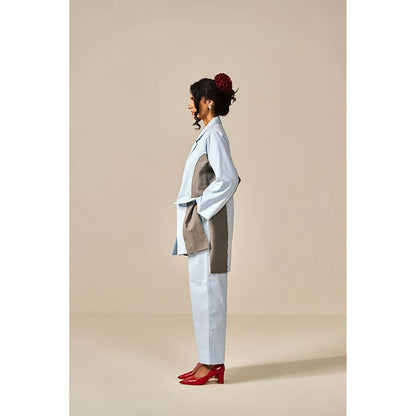 SPACE Riri Two Piece Blue Color Blocked Co-Ord Set