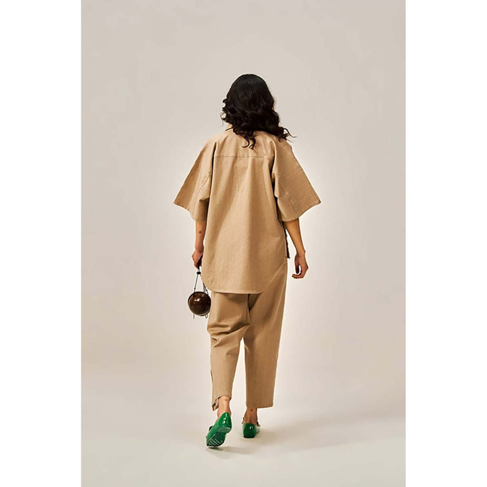 SPACE Dolla Two Piece Brown Mid Length Top And Elastic Pant