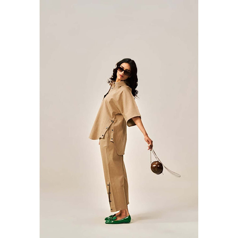 SPACE Dolla Two Piece Brown Mid Length Top And Elastic Pant