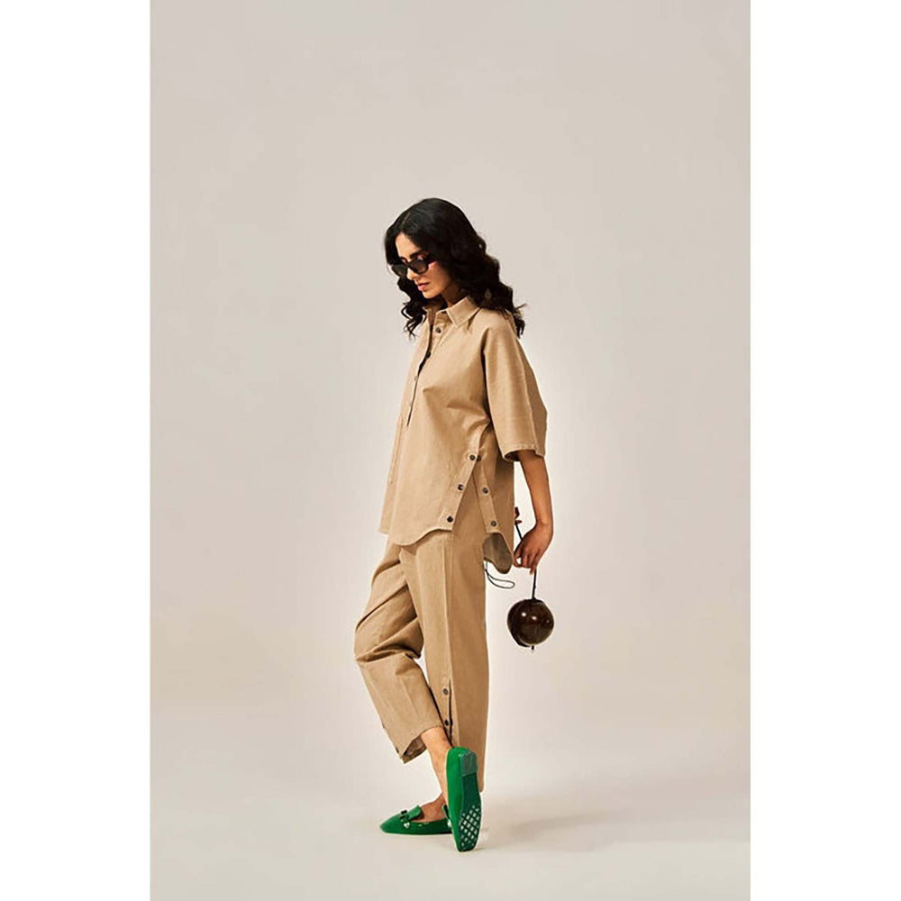 SPACE Dolla Two Piece Brown Mid Length Top And Elastic Pant