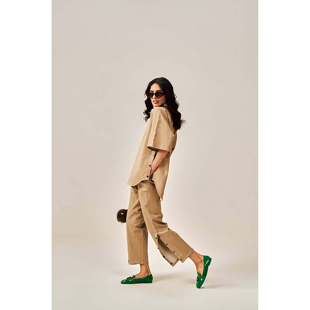 SPACE Dolla Two Piece Brown Mid Length Top And Elastic Pant