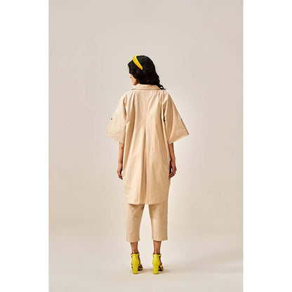 SPACE Two Piece Brown Tunic Style Shirt And Elasticated Pant