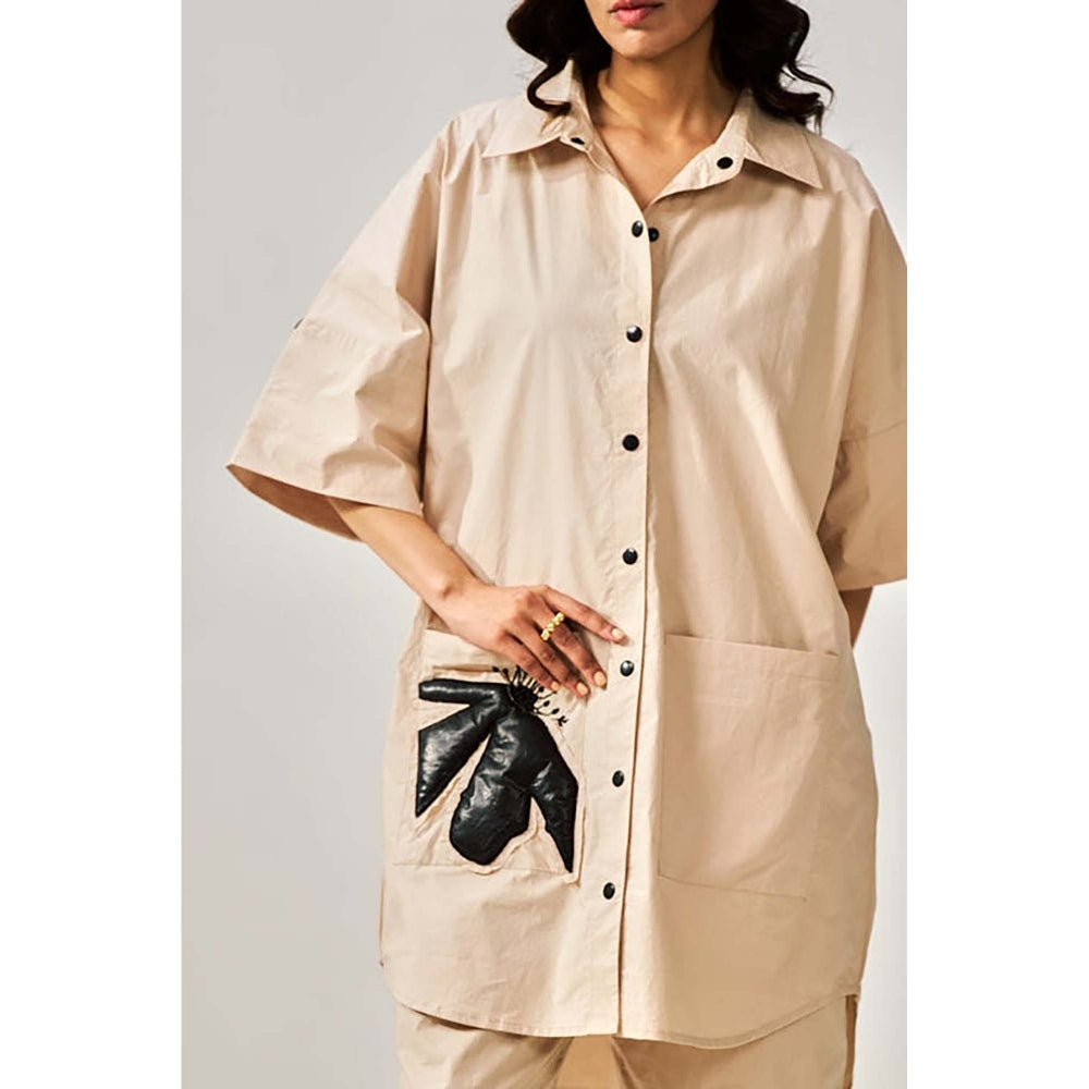 SPACE Two Piece Brown Tunic Style Shirt And Elasticated Pant