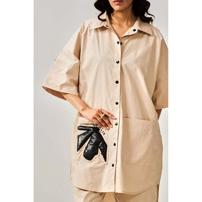 SPACE Two Piece Brown Tunic Style Shirt And Elasticated Pant