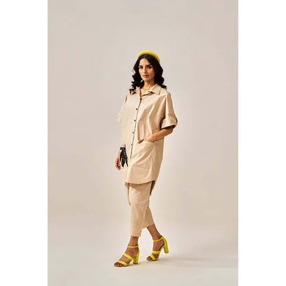 SPACE Two Piece Brown Tunic Style Shirt And Elasticated Pant
