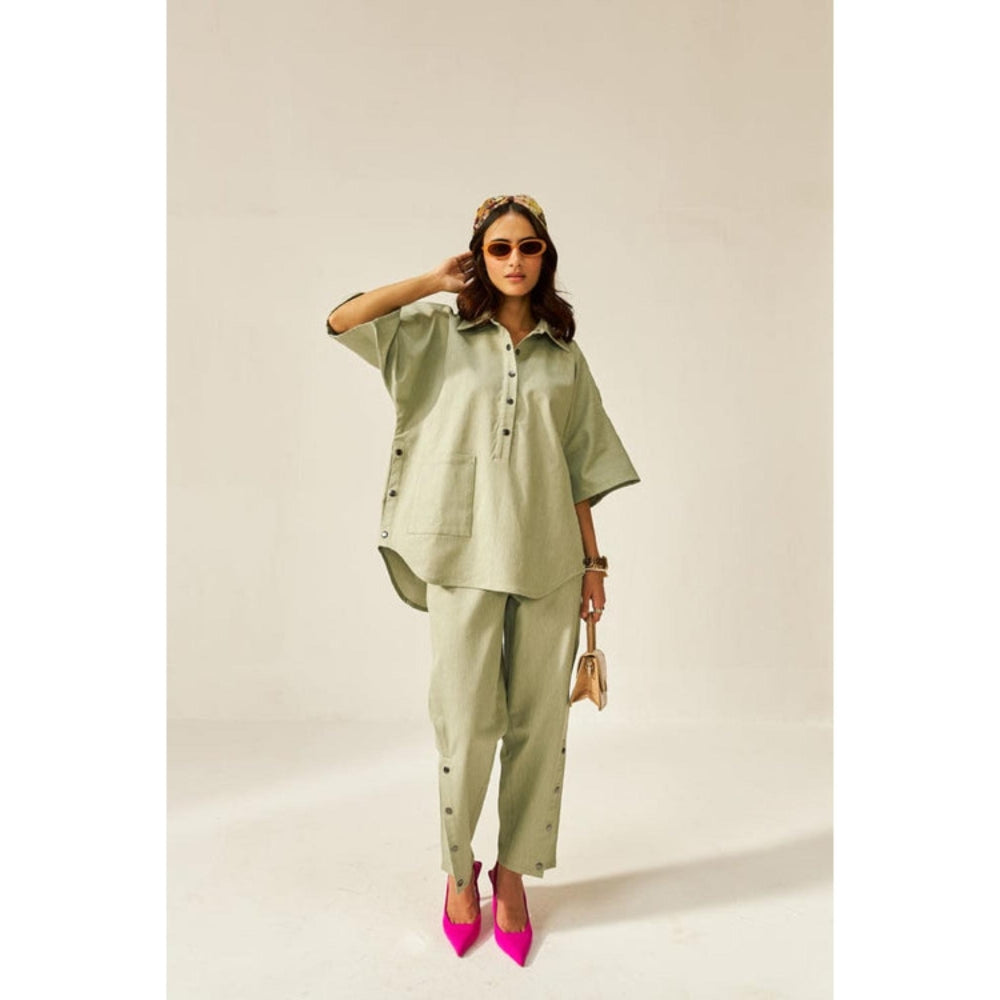 SPACE Dolla Two Piece Blue With Mid Length Top And Elastic Pant