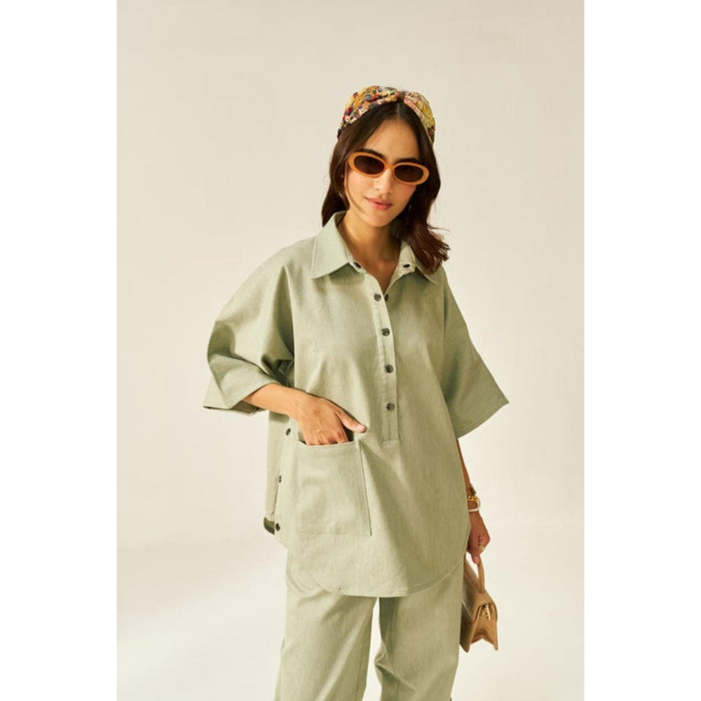 SPACE Dolla Two Piece Blue With Mid Length Top And Elastic Pant