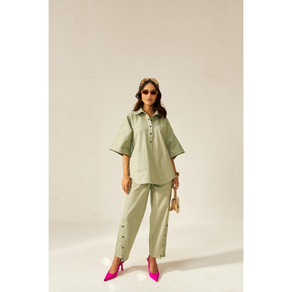 SPACE Dolla Two Piece Blue With Mid Length Top And Elastic Pant