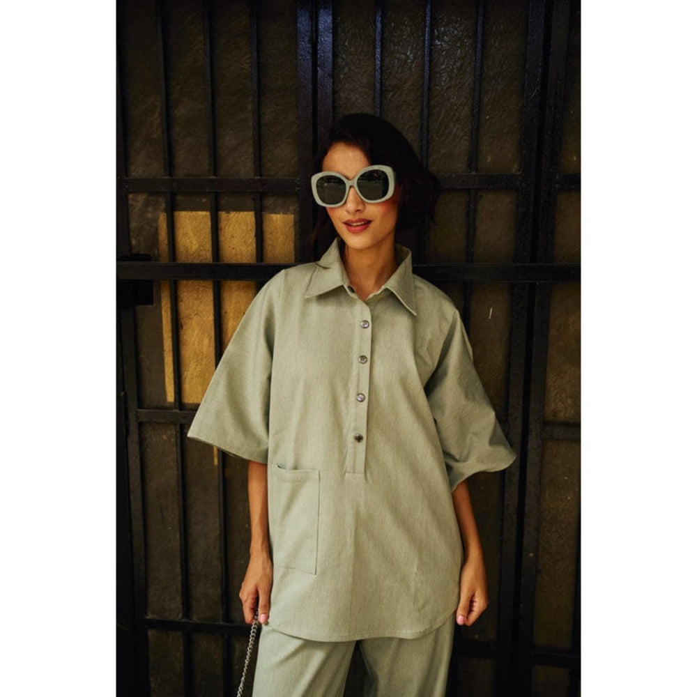 SPACE Dolla Two Piece Blue With Mid Length Top And Elastic Pant