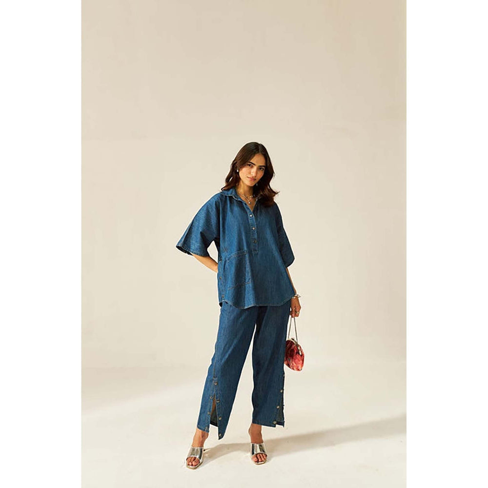 SPACE Dolla Two Piece Blue Mid Length Top And Elastic Pant