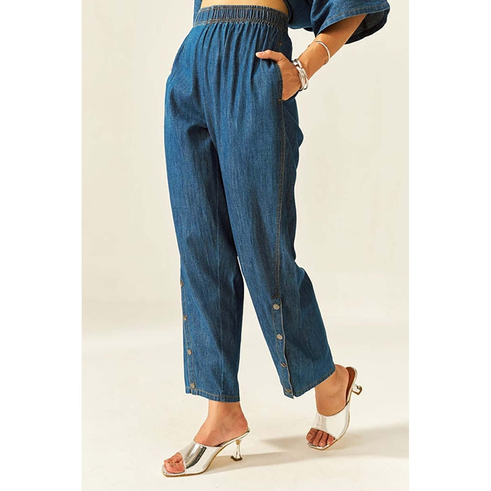 SPACE Dolla Two Piece Blue Mid Length Top And Elastic Pant
