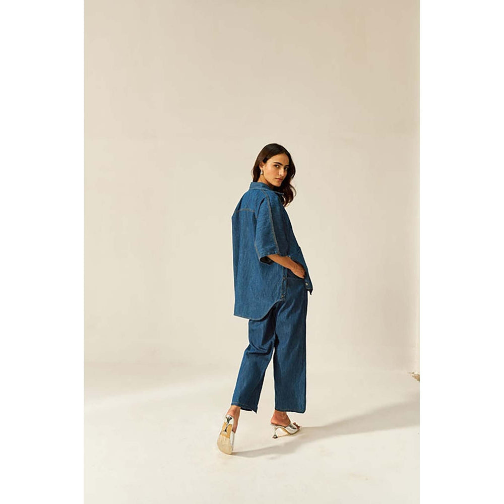 SPACE Dolla Two Piece Blue Mid Length Top And Elastic Pant
