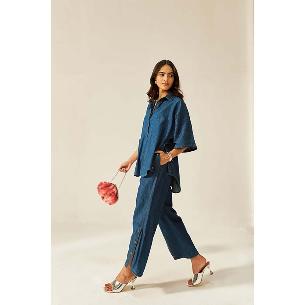SPACE Dolla Two Piece Blue Mid Length Top And Elastic Pant