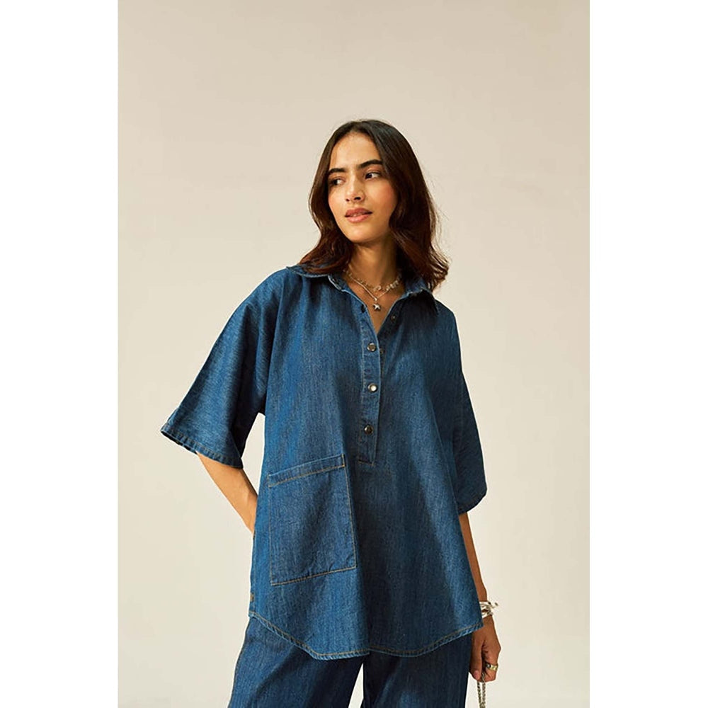 SPACE Dolla Two Piece Blue Mid Length Top And Elastic Pant