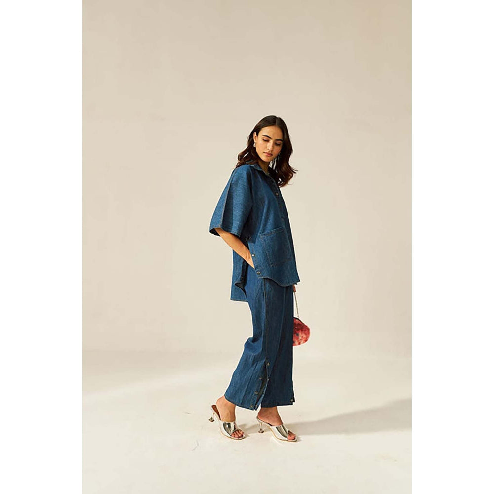 SPACE Dolla Two Piece Blue Mid Length Top And Elastic Pant