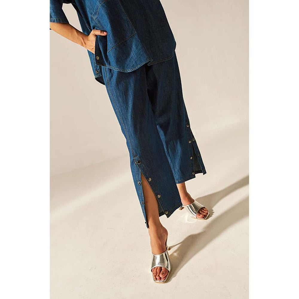 SPACE Dolla Two Piece Blue Mid Length Top And Elastic Pant