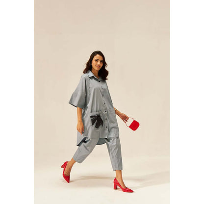 SPACE Two Piece Grey Tunic Style Shirt And Elasticated Pant