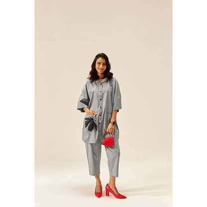 SPACE Two Piece Grey Tunic Style Shirt And Elasticated Pant