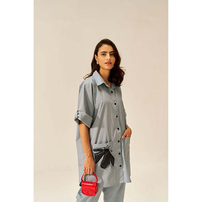 SPACE Two Piece Grey Tunic Style Shirt And Elasticated Pant