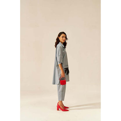 SPACE Two Piece Grey Tunic Style Shirt And Elasticated Pant