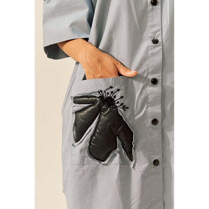 SPACE Two Piece Grey Tunic Style Shirt And Elasticated Pant