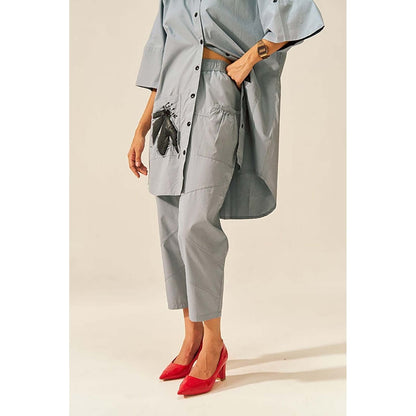SPACE Two Piece Grey Tunic Style Shirt And Elasticated Pant