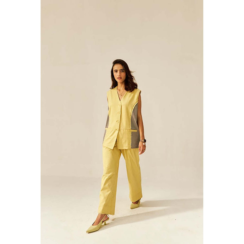 SPACE Nun-Kun Two Piece Yellow Color Blocked Co-Ord Set
