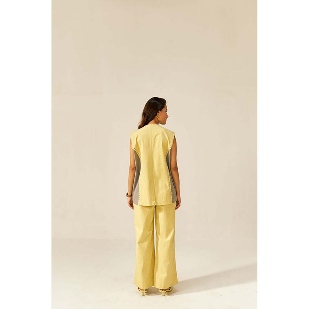 SPACE Nun-Kun Two Piece Yellow Color Blocked Co-Ord Set