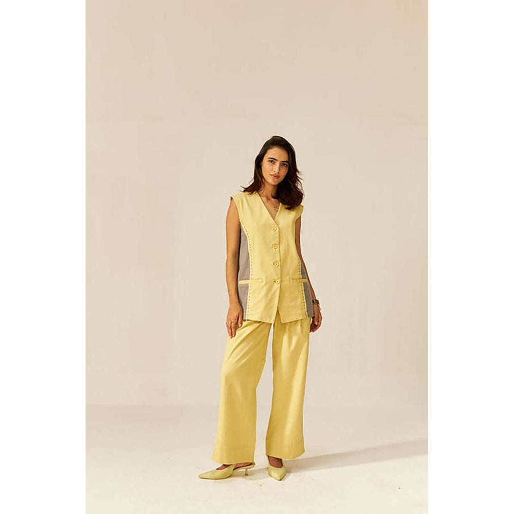 SPACE Nun-Kun Two Piece Yellow Color Blocked Co-Ord Set