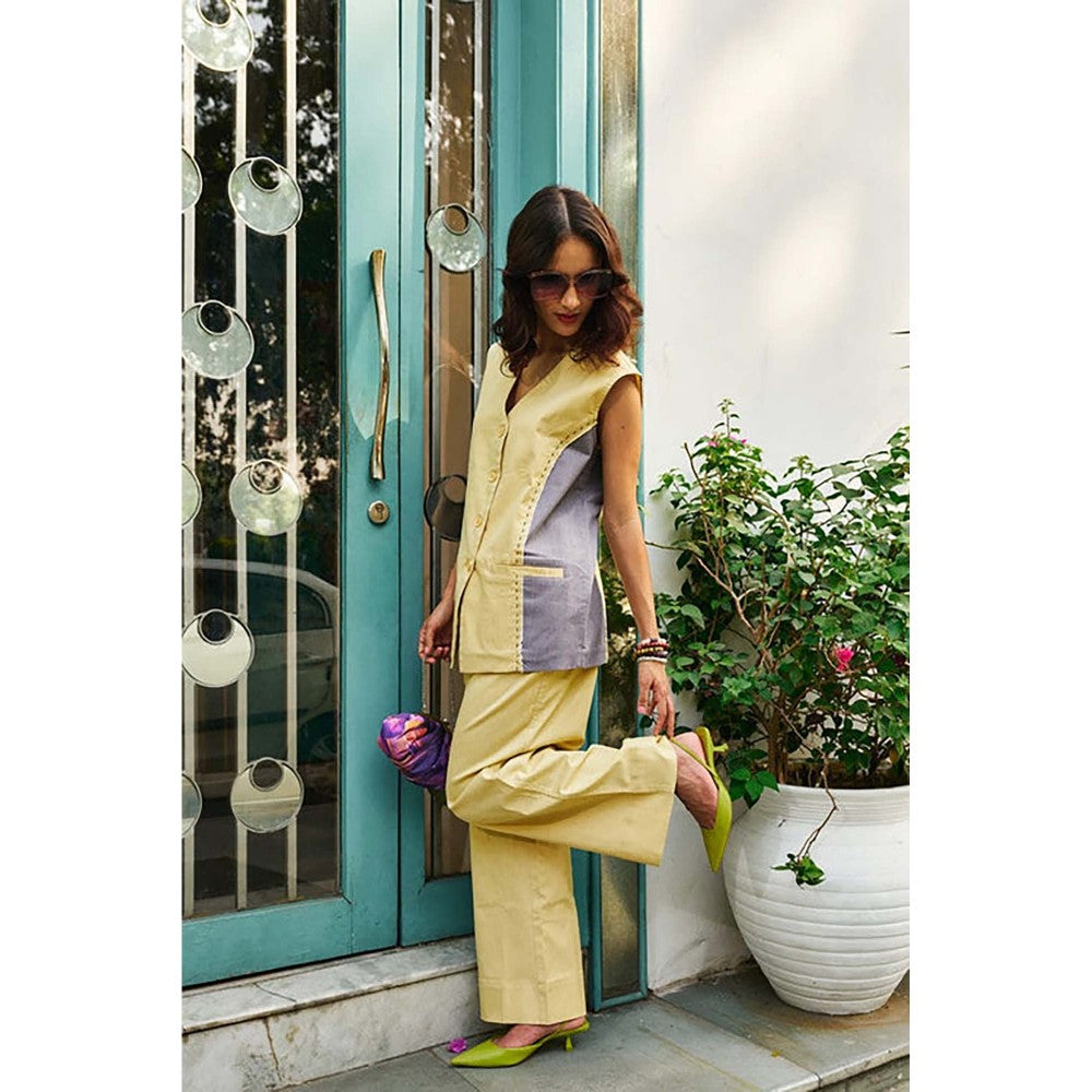 SPACE Nun-Kun Two Piece Yellow Color Blocked Co-Ord Set