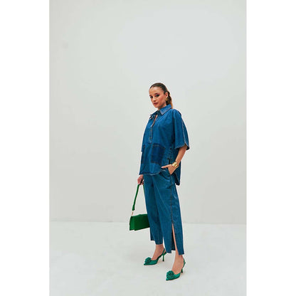 SPACE Dolla Blue Natural Cotton Pocketed Mid Length Co-Ord Set