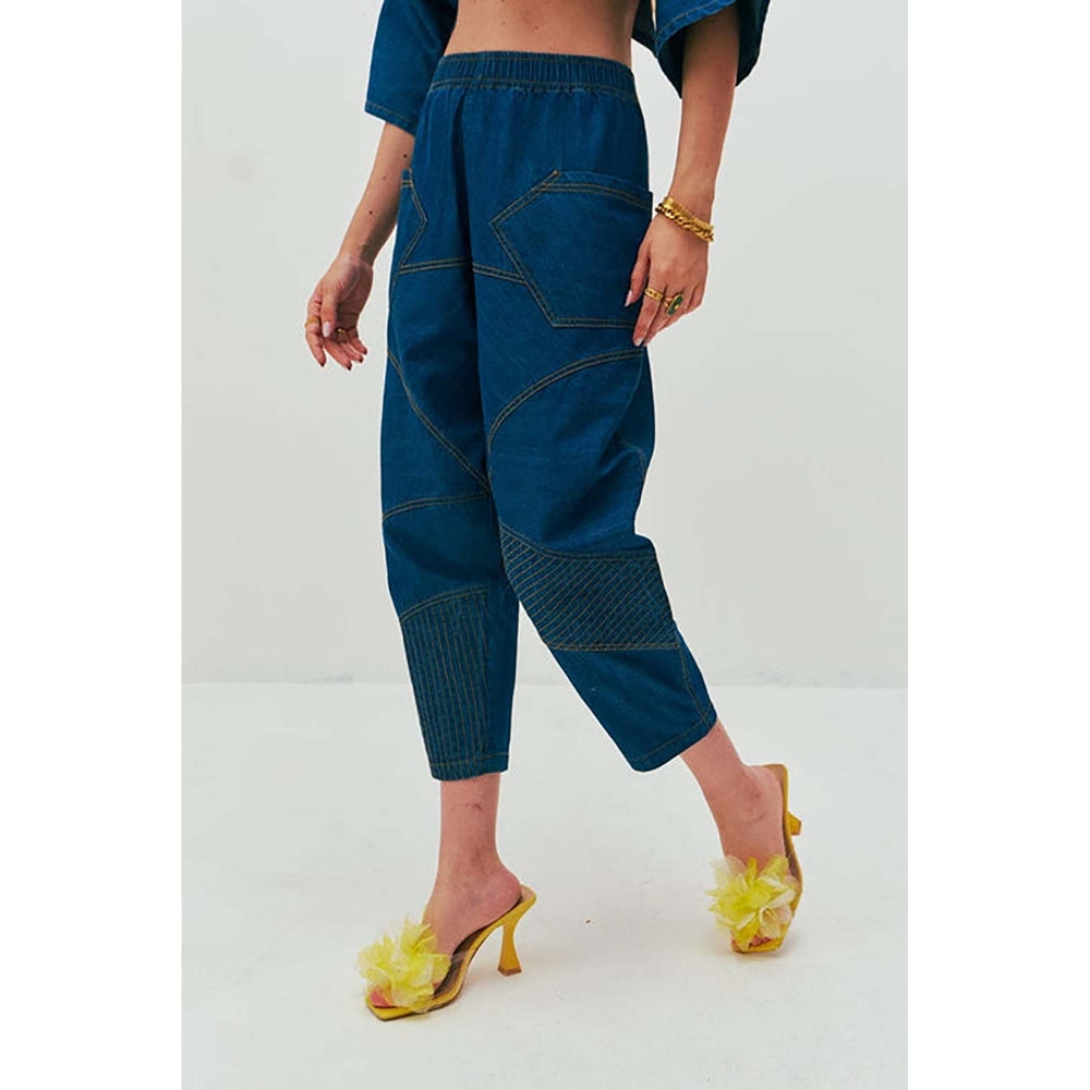 SPACE Ikigai Two Piece Blue Mid Length Top And Elastic Tapered Pant