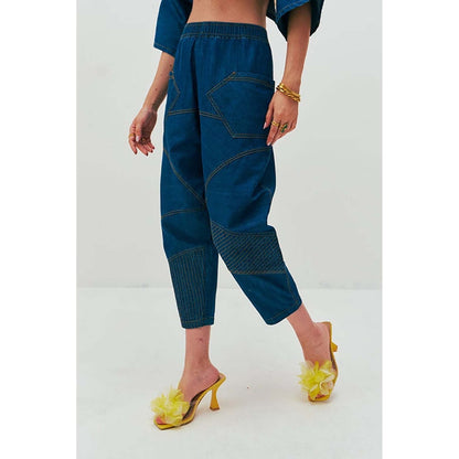 SPACE Ikigai Two Piece Blue Mid Length Top And Elastic Tapered Pant