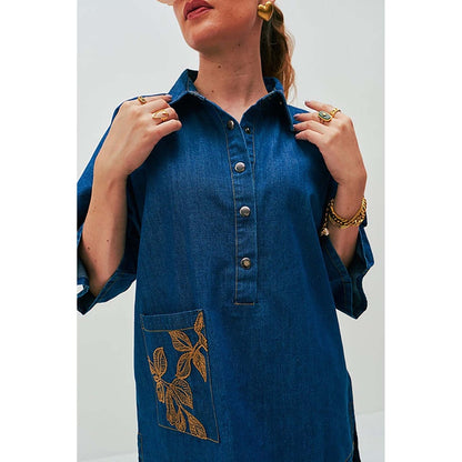 SPACE Ikigai Two Piece Blue Mid Length Top And Elastic Tapered Pant