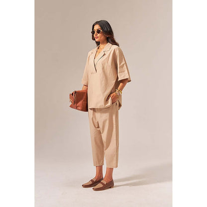 SPACE Makkhan Women Beige Natural Cotton Poplin Co-Ord Set