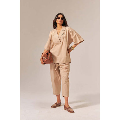 SPACE Makkhan Women Beige Natural Cotton Poplin Co-Ord Set