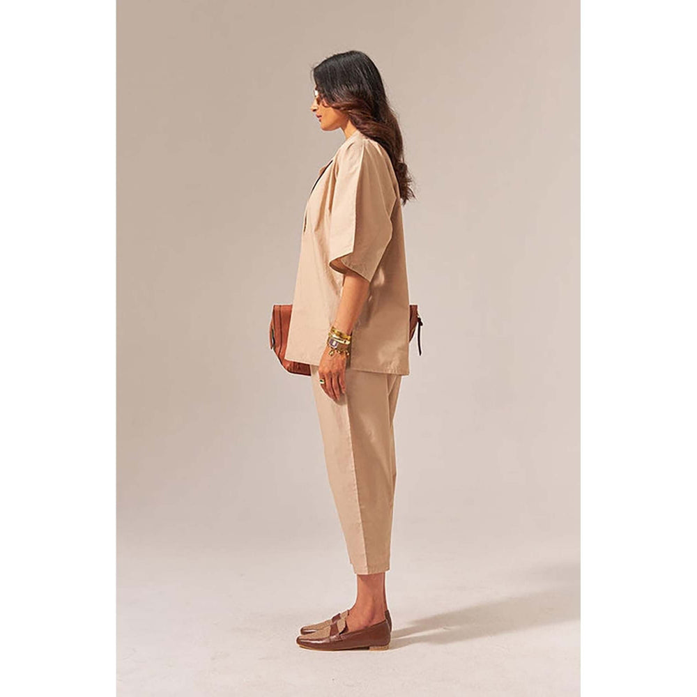 SPACE Makkhan Women Beige Natural Cotton Poplin Co-Ord Set