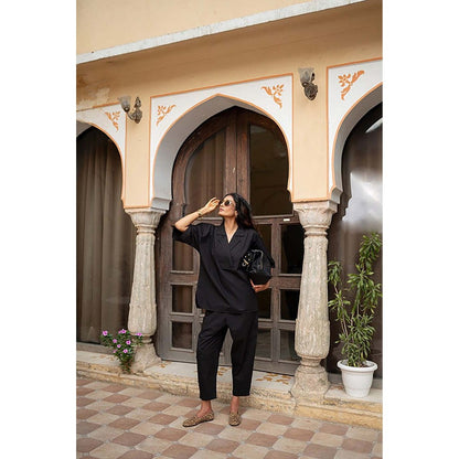 SPACE Chhaya Natural Cotton Poplin Black Co-Ord Set
