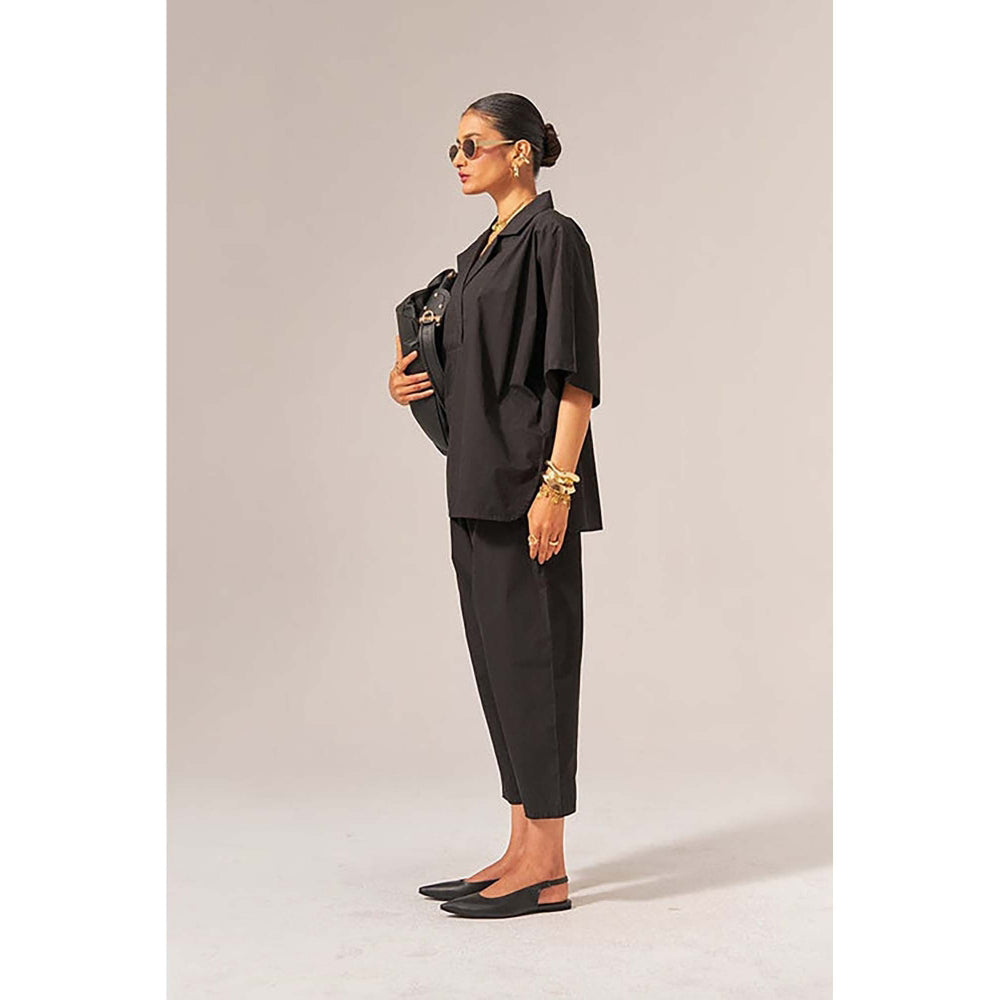 SPACE Chhaya Natural Cotton Poplin Black Co-Ord Set