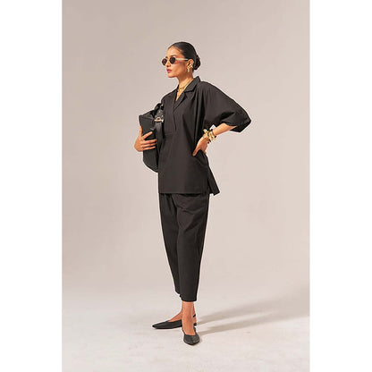 SPACE Chhaya Natural Cotton Poplin Black Co-Ord Set
