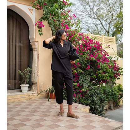 SPACE Chhaya Natural Cotton Poplin Black Co-Ord Set