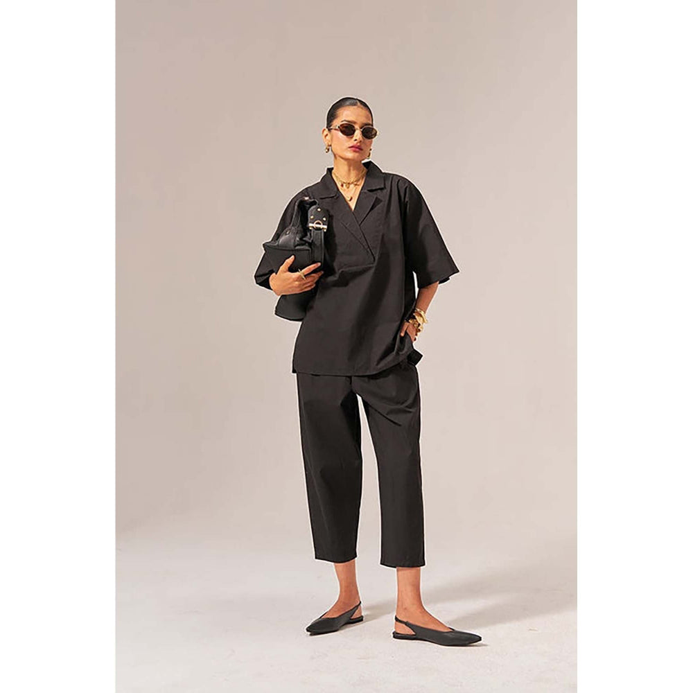 SPACE Chhaya Natural Cotton Poplin Black Co-Ord Set