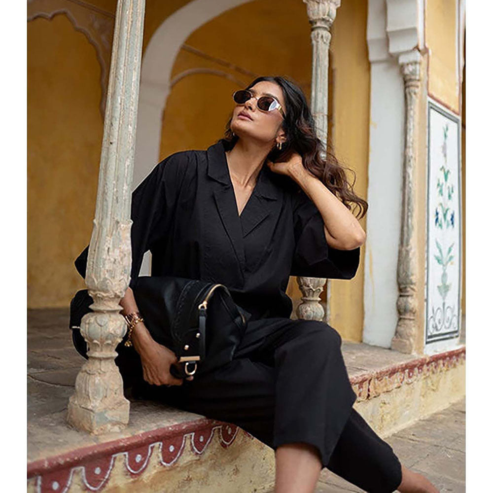 SPACE Chhaya Natural Cotton Poplin Black Co-Ord Set