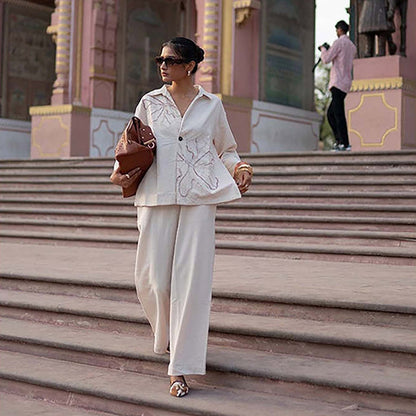 SPACE Oversized Kala Cotton Dhoop Beige Shirt & Pant