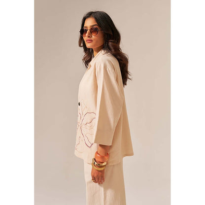 SPACE Oversized Kala Cotton Dhoop Beige Shirt & Pant
