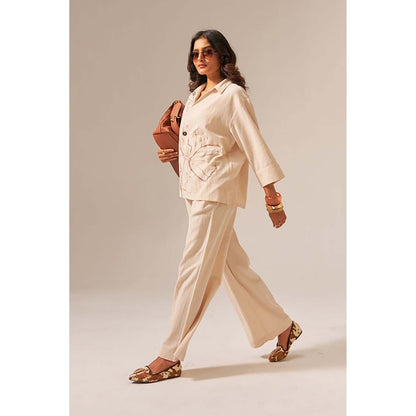 SPACE Oversized Kala Cotton Dhoop Beige Shirt & Pant