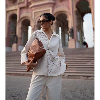 SPACE Oversized Kala Cotton Dhoop Beige Shirt & Pant